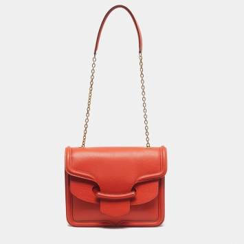 Pre Owned Alexander McQueen Orange Leather Heroine Chain Shoulder Bag