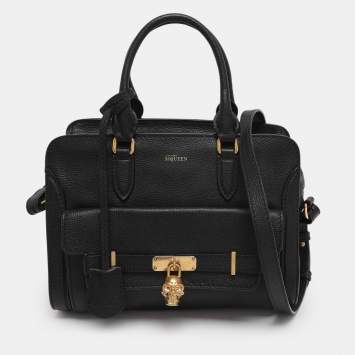 Pre Owned Alexander McQueen Black Leather Skull Padlock Satchel