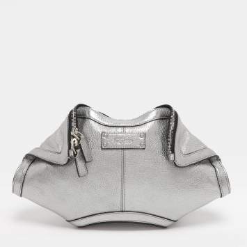 Pre Owned Alexander McQueen Metallic Silver Leather Small De Manta Clutch
