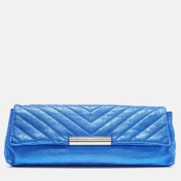 مملوكة مسبقًا Alexander McQueen Metal Flap Metallic Blue Leather Clutch