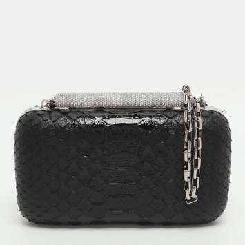 Pre Owned حقيبة كلاتش ألكسندر ماكوين صندوق سلسلة جلد البايثون الأسود تي-بار