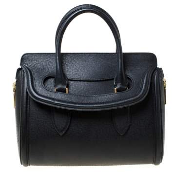 Pre Owned Alexander McQueen Black Leather Medium Heroine Tote