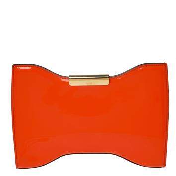 Pre Owned Alexander McQueen Neon Orange Patent Leather Clutch 