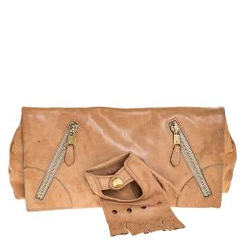 Pre Owned Alexander McQueen Beige Leather Faithful Glove Clutch