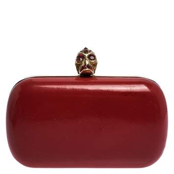 Pre Owned Alexander McQueen Red Patent Leather Skull Box Clutch
