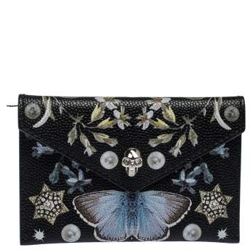Pre Owned Alexander McQueen Black Leather Skull Card Case