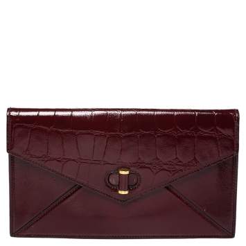 Pre Owned Alexander McQueen Burgundy Patent Leather Envelope Clutch