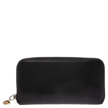 Pre Owned Alexander McQueen Black Leather Zip Around Wallet 