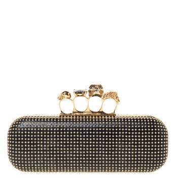 Pre Owned Alexander McQueen Black Leather Studded Skull Knuckle Clutch