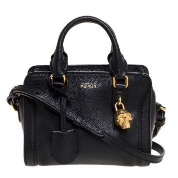 Pre Owned Alexander McQueen Black Leather Mini Skull Padlock Satchel