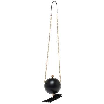 Pre Owned Alexander McQueen Black Leather Sphere Skull Ball Clutch Bag