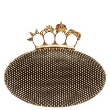 Pre Owned Alexander McQueen Black Leather Studded Knuckle Duster Clutch