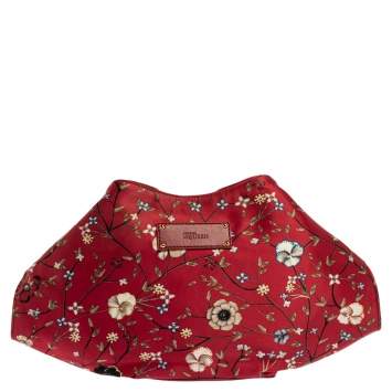 Pre Owned Alexander McQueen Multicolor Floral Print Satin and Leather Medium De Manta Clutch