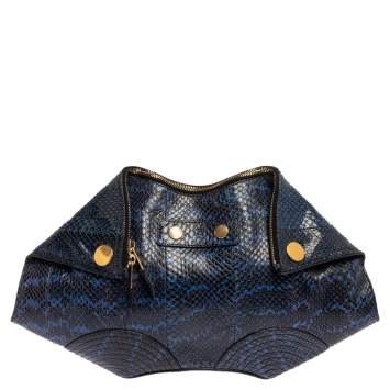 Pre Owned Alexander McQueen Blue Python Medium Faithful De Manta Clutch