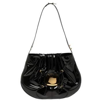 Pre Owned Alexander McQueen Black Patent Leather Clover Hobo