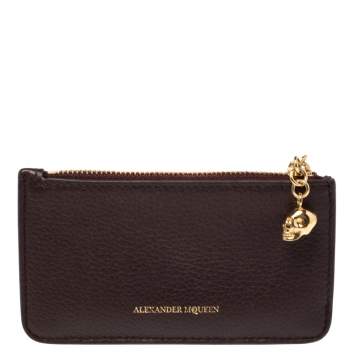 Pre Owned Alexander McQueen Burgundy Leather Zip Card Holder 