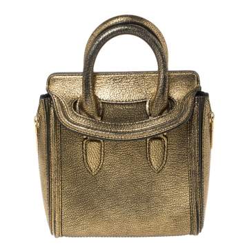 Pre Owned Alexander McQueen Metallic Gold Leather Mini Heroine Bag