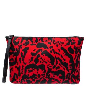 Pre Owned Alexander McQueen Black/Red Printed Nylon Zip Clutch