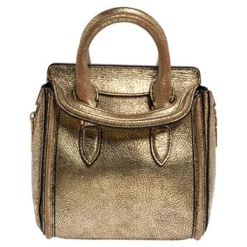 Pre Owned Alexander McQueen Metallic Gold Leather Mini Heroine Bag