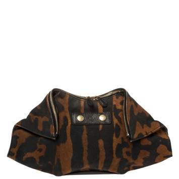 Pre Owned Alexander McQueen Black/Brown Leopard Print Canvas Medium De Manta Clutch