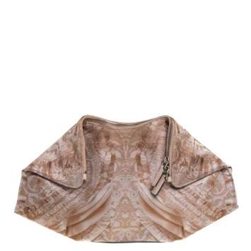 Pre Owned Alexander McQueen Multicolor Printed Satin and Leather Medium De Manta Clutch