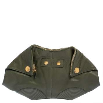 Pre Owned Alexander McQueen Olive Green Leather Medium Faithful De Manta Clutch