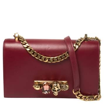 Pre Owned Alexander McQueen Bordeaux Leather Knuckle Duster Shoulder Bag