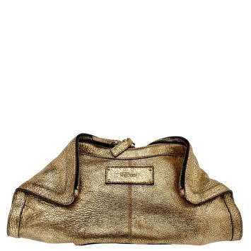 Pre Owned Alexander McQueen Gold Metallic Leather Medium De Manta Clutch