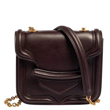 Pre Owned Alexander McQueen Burgundy Leather Mini Heroine Chain Crossbody Bag
