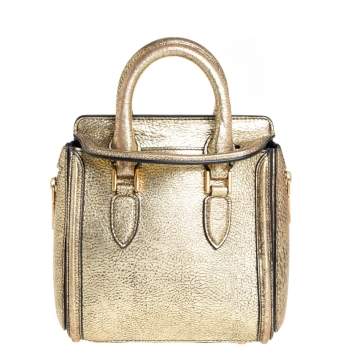 Pre Owned Alexander McQueen Metallic Gold Leather Mini Heroine Bag