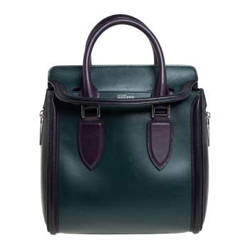 Pre Owned Alexander McQueen Black/Green Leather Small Heroine Satchel