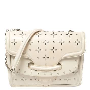 Pre Owned Alexander McQueen Off White Leather Studded Lucite Heroine Shoulder Bag