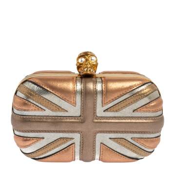 Pre Owned Alexander McQueen Metallic Multicolor Leather Britannia Skull Box Clutch