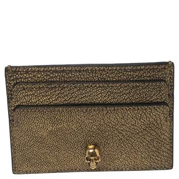 Pre Owned  Alexander Mcqueen Metallic Gold Leather Skull Card Holder