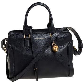 Pre Owned Alexander McQueen Black Leather Skull Padlock Satchel