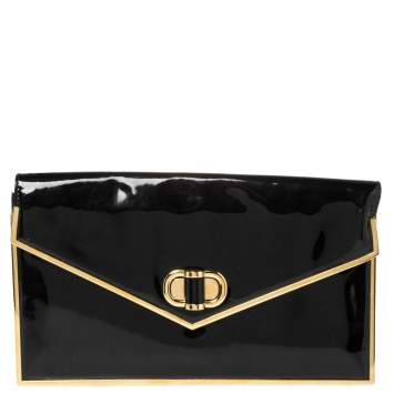 Pre Owned Alexander McQueen Black Patent Leather Envelope Clutch