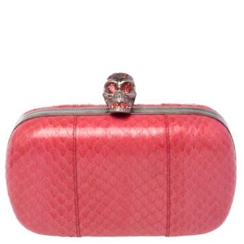Pre Owned Alexander McQueen Pink Python Skull Box Clutch