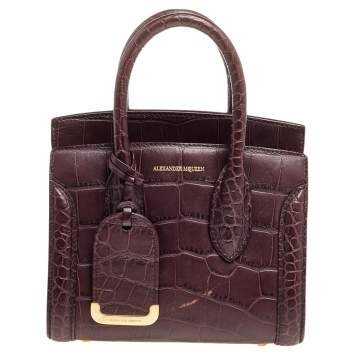 Pre Owned Alexander McQueen Burgundy Croc Embossed Leather Heroine 21 Satchel