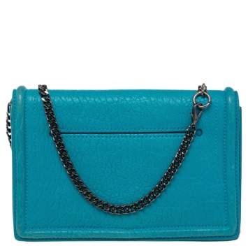 Pre Owned Alexander McQueen Turquoise Leather Simple Fold Chain Shoulder Bag