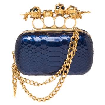 Pre Owned Alexander McQueen Blue Python Knuckle Box Clutch