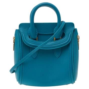 Pre Owned Alexander McQueen Turquoise Leather Mini Heroine Bag