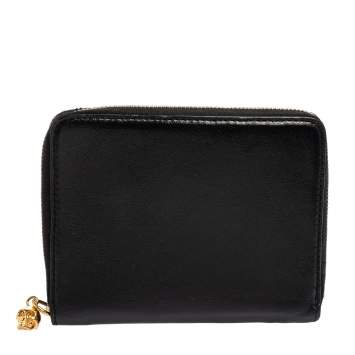 Pre Owned Alexander McQueen Black Leather Skull Zip Around Wallet
