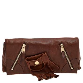 Pre Owned Alexander McQueen Brown Leather Faithful Glove Clutch