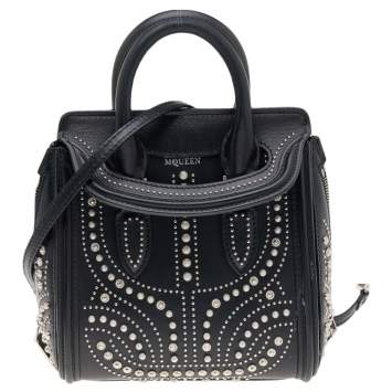 Pre Owned Alexander McQueen Black Leather Mini Studded Heroine Bag