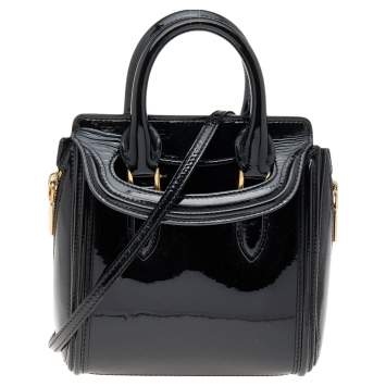 Pre Owned Alexander McQueen Black Patent Leather Mini Heroine Bag