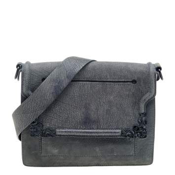 Pre Owned Alexander McQueen Dark Grey Leather Flap Messenger Bag