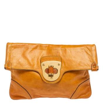 Pre Owned Alexander McQueen Orange Leather Flapper Clutch