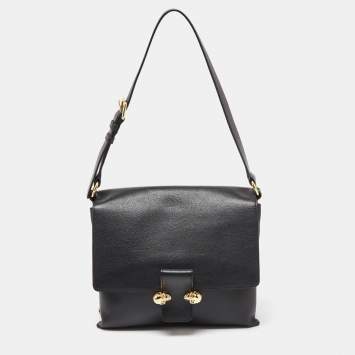 Pre Owned Alexander McQueen Black Leather Flap Twin Skull Shoulder Bag