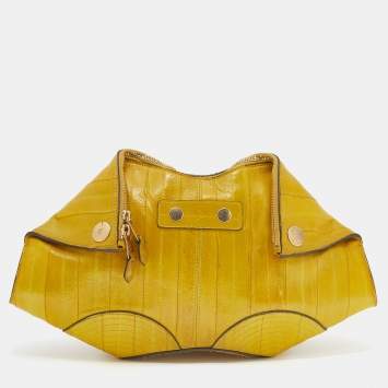Pre Owned Alexander McQueen Yellow Eel Leather Medium De Manta Clutch