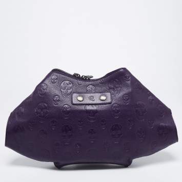 Pre Owned Alexander McQueen Purple Leather Skull De Manta Clutch